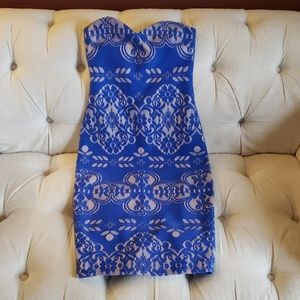 Lipsy Blue Strapless Fitted Dress NWT